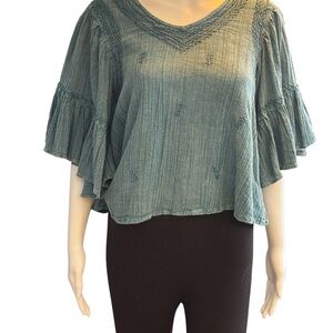 Rachel Zoe Teal cropped bohemian Blouse